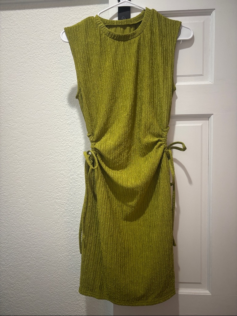 Sleeveless Ruched Midi Dress in Olive Green